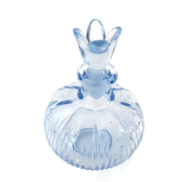 Perfume Bottle Made in Japan Round Ribbed Tulip Stopper 2.5 Inch EMPTY - Picture 2 of 13